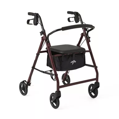Medline MDS86850E - Basic Rollator, Burgundy, 31" - 35", 6" Wheel Size