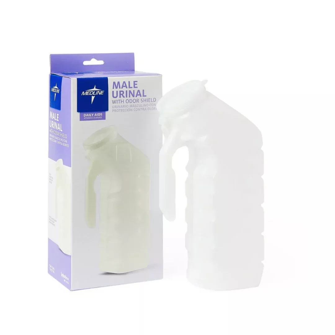 Medline Portable Male Urinals with Splash-Proof Lid