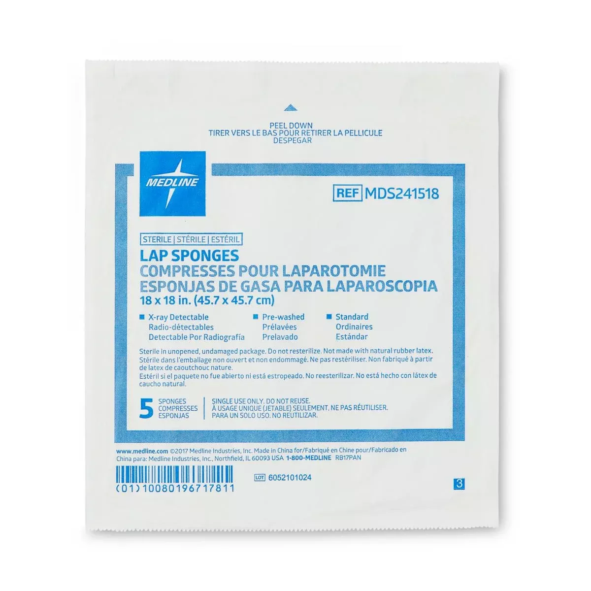 Medline Standard Sterile X-Ray Detectable Lap Sponges