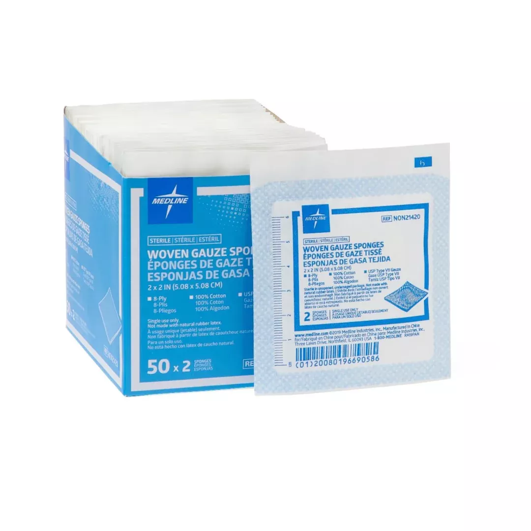 Medline Sterile 100% Cotton Woven Gauze Sponges