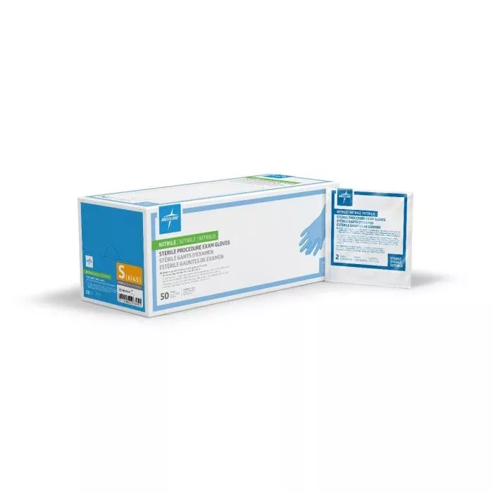 Medline Sterile Powder-Free Nitrile Exam Glove, Extended Cuff