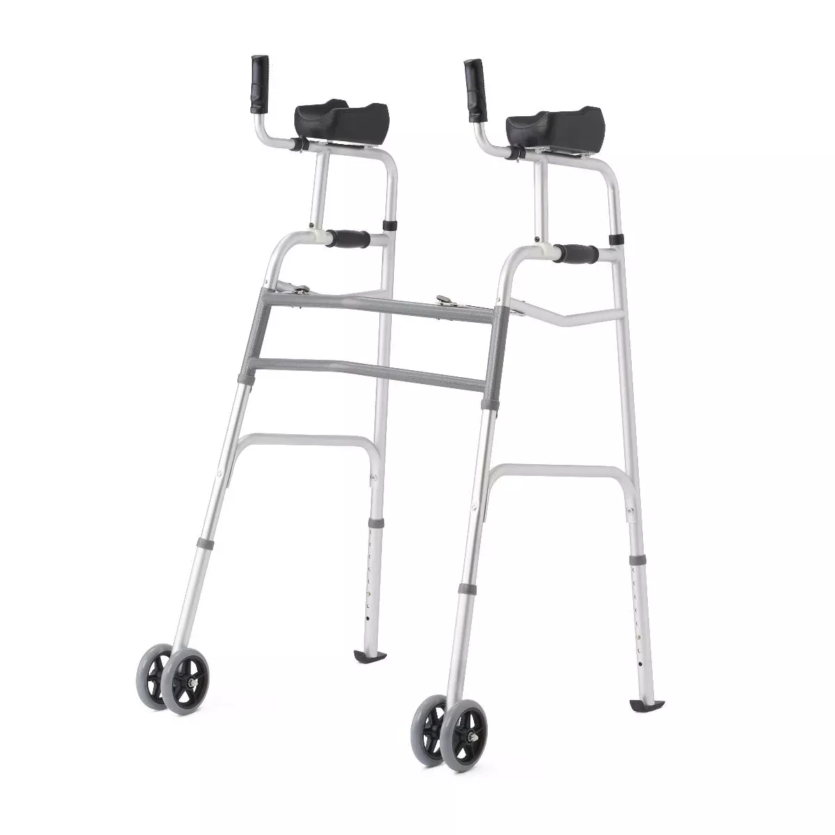 Medline Upright Folding Walkers with Elevated Arm Supports, 5" Wheels