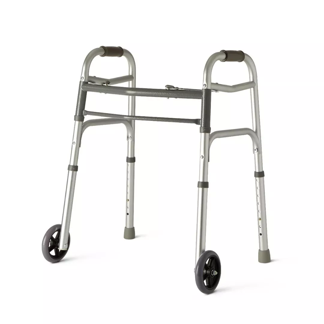 Medline Youth Two-Button Folding Walker with 5" Wheels