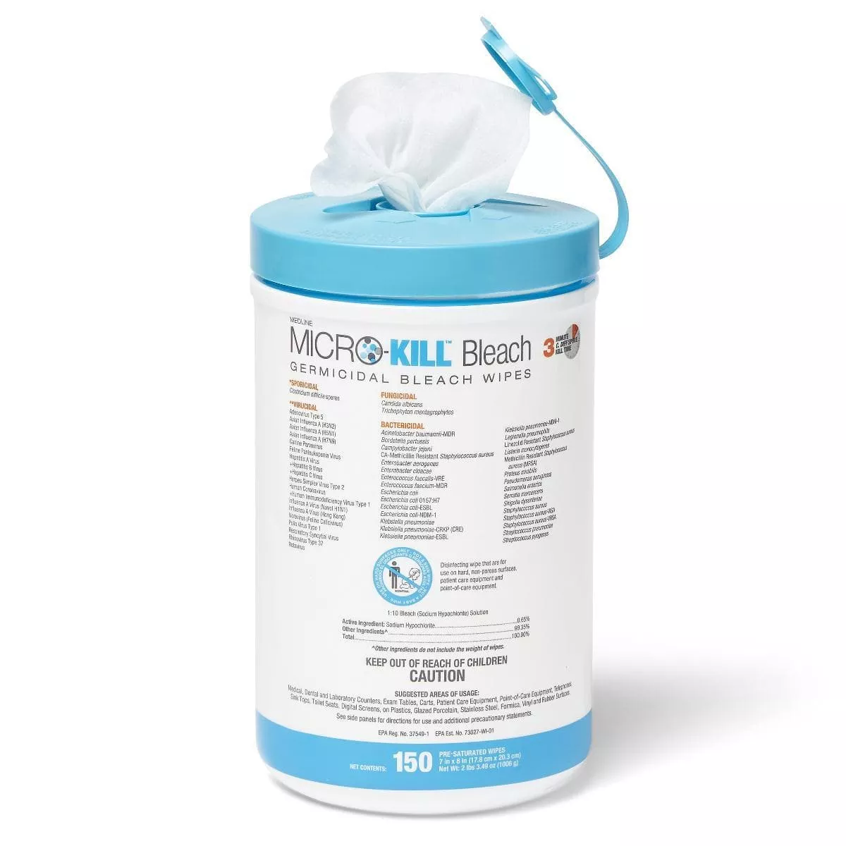Micro-Kill Bleach Germicidal Surface Cleaning Wipes - 150 Wipes