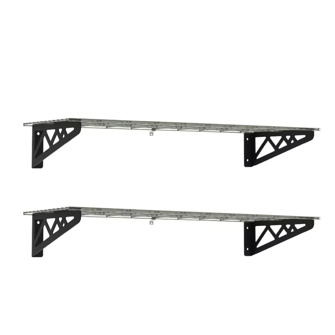 MonsterRax 12″ x 36″ Wall Shelves- Two Pack with Hooks - 300 lb Cap