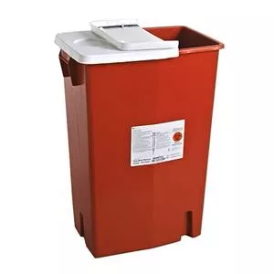 Multi-purpose Sharps Container Sharpsafety, 1-piece, 18 Gallon, Red Base With Hinged Lid- 1 Each