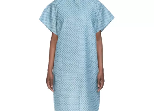 Patient exam gown one size fits most blue / white print reusable