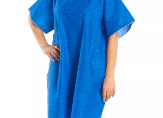 Patient exam gown Tieback™ one size fits most blue marble print reusable