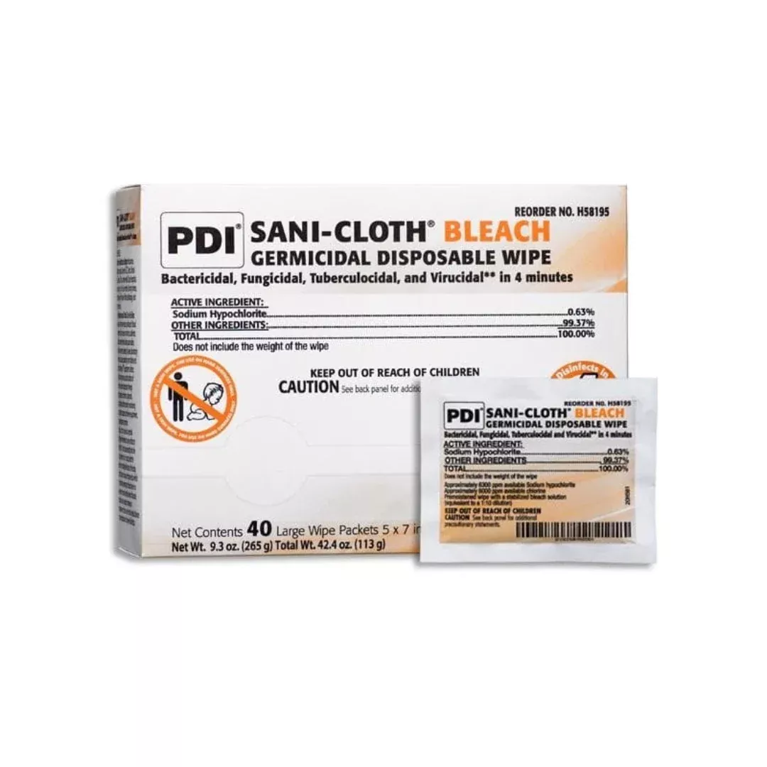 PDI Sani-Cloth Bleach Germicidal Disposable Surface Cleaning Wipes - Individually Packed