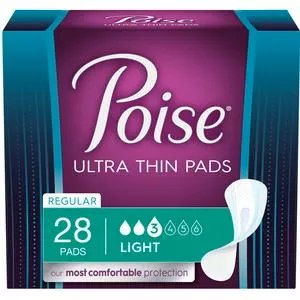 Poise Ultra Thin Incontinence Pads, Light Absorbency, 28 Count,Regular Length, 9.45" Long- Pack(age) of 28