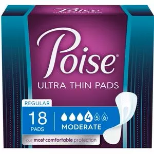 Poise Ultra Thin Incontinence Pads, Moderate Absorbency, 18 Count, Regular Length, 10.24 " Long- Pack(age) of 18
