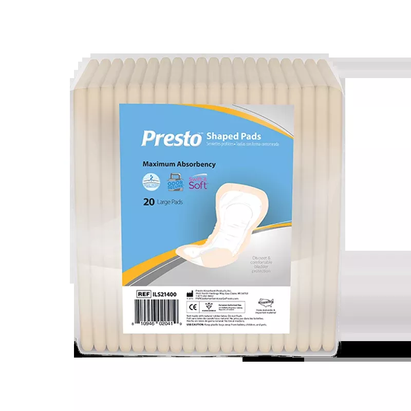 Presto Shaped Pad, Maximum Absorbency, Unisex, 14" Long- Package of 20