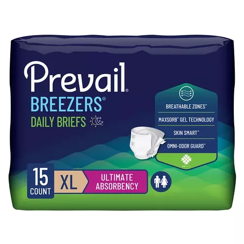 Prevail Breezers Incontinence Brief, Ultimate Absorbency, Size XLarge- Package of 15