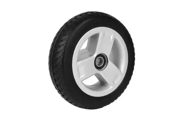 Rolko Replacement 7″ Flat-Free Front Wheel Assembly for Pride Go-Go 4-Wheel Scooters – PU-Foam, Silver Tri-Spoke Rim