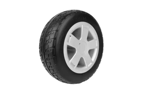 Rolko Replacement Front Wheel Assembly for Pride Victory 10 4-Wheel Scooters – Black PU-Foam, Silver 5-Spoke Rim