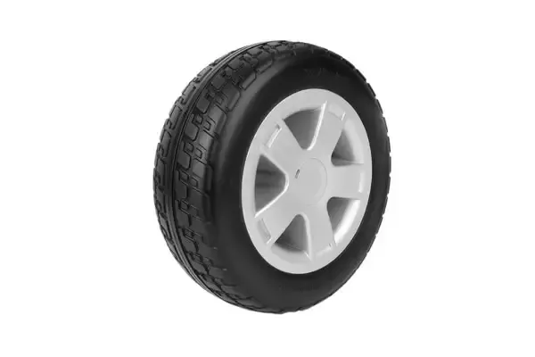 Rolko Replacement Rear Wheel Assembly for Pride Victory 10 Scooters – Flat-Free 10.75" Tire, Silver 5-Spoke Rim