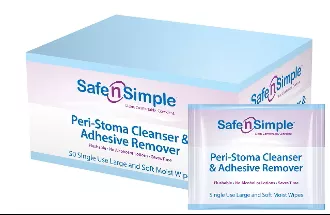 Safe and Simple SNS00550 Safe N Simple Peri-Stoma Cleanser and Adhesive Remover Wipe, Thick and Soft, No-Sting, Individually wrapped, Box of 50 wipes