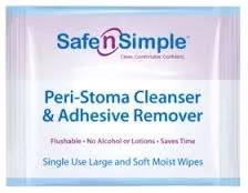 Safe and Simple SNS00575 Safe N Simple Peri-Stoma Cleanser and Adhesive Remover Wipe, Thick and Soft, No-Sting, Individually wrapped, Box of 75 wipes
