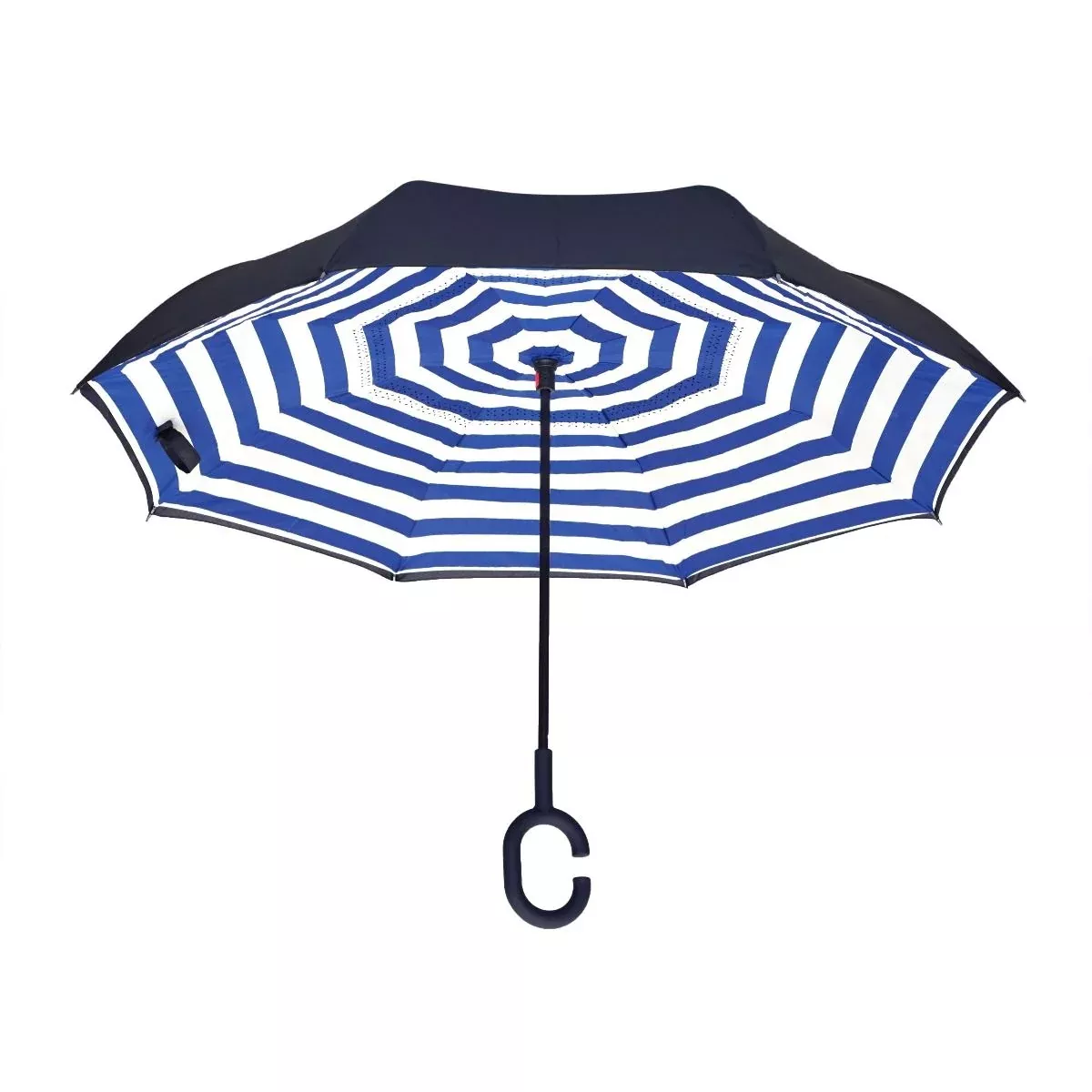 Topsy Turvy Designer Umbrellas - Drip Free Windproof - Navy Stripes