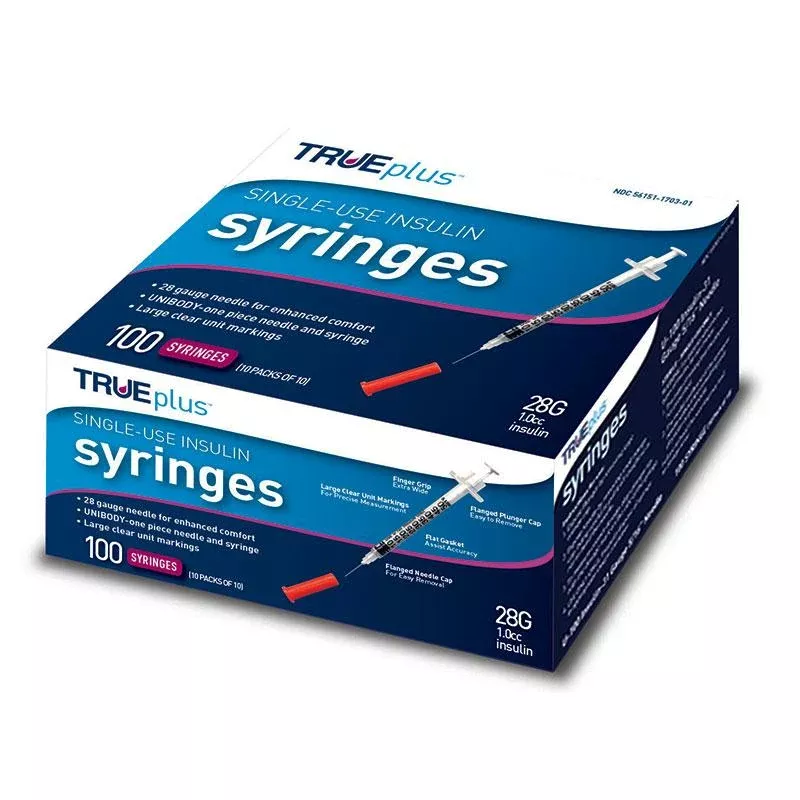 Trueplus Single-use Insulin Syringe, 28g X 1/2", 1 Ml (100 Count)- Box of 100