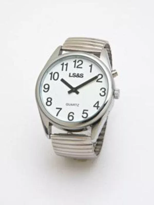 United Ad Label Extra Large Talking Watch - 1 Button - Silver Case - Silver Band White Face - Black Numbers