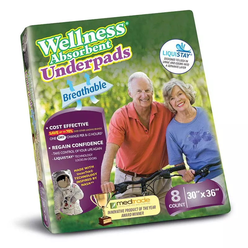 Wellness Absorbent Underpads Size 30" X 36"- Pack(age) of 8