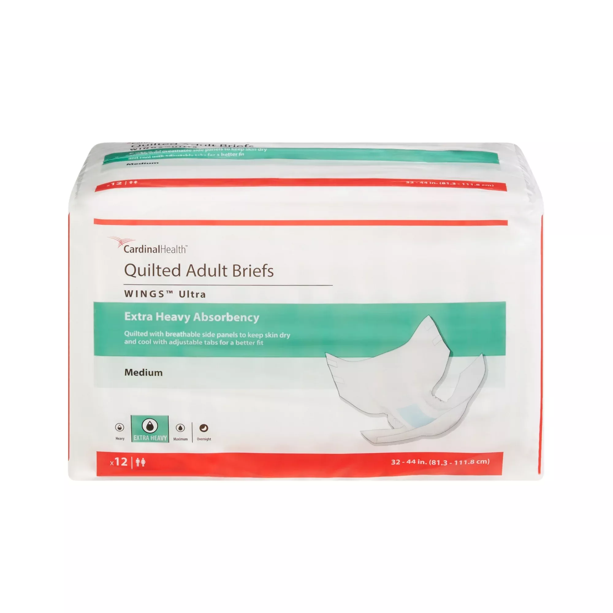 Wings Ultra Quilted Brief With Breatheeasy Technology, Medium, 32" - 44"- Package of 12