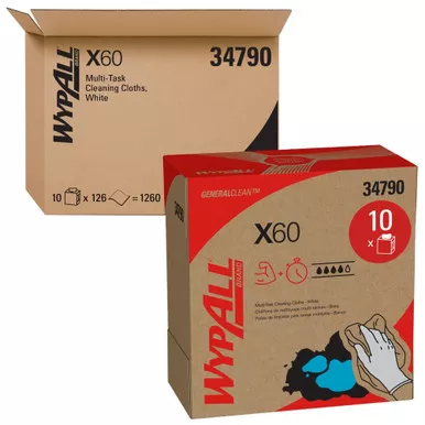 WypAll General Clean X60 Multi-Task Cleaning Cloths, 8.34 x 16.8 in., Dispenser Box, 10 boxes/case